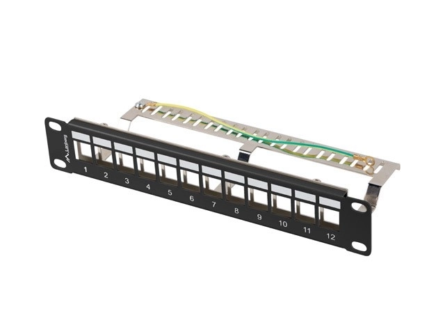 Patch panel 12 portov 1U 10 palcov s organizérom pre moduly keystone čierna