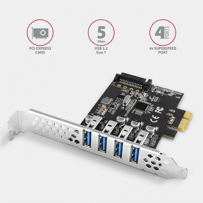 Pcie kontrolér s 4 portami USB 3.2 Gen 1 AXAGON