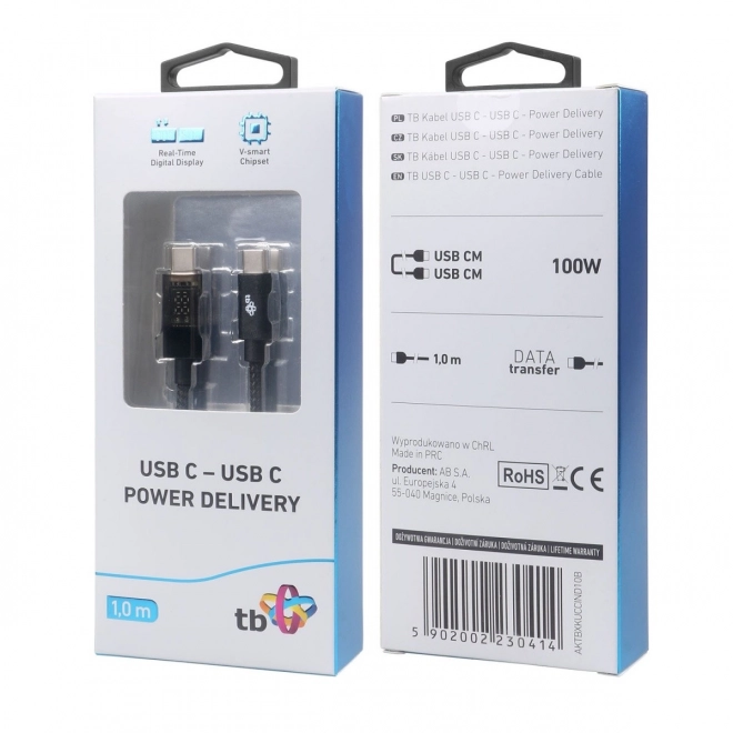 USB-C na USB-C kábel s LED indikátorom nabíjacieho výkonu (1 m, 100 W)