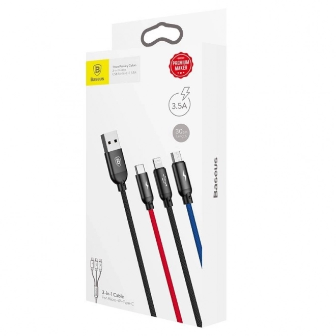 Kabel 3v1 USB-C / Lightning / microUSB 0,3m - čierny