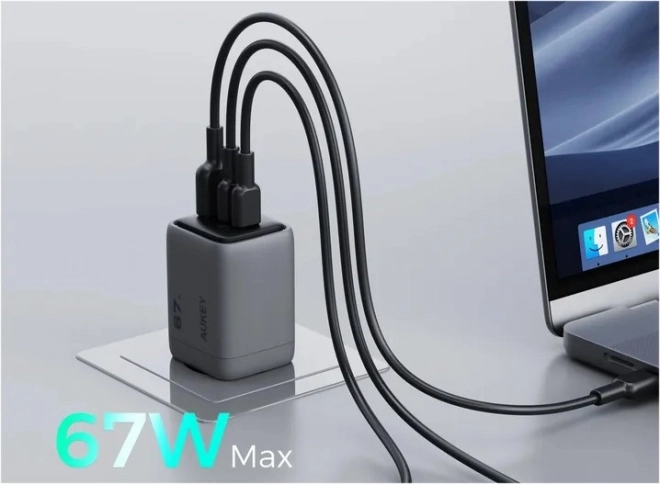 Aukey PA-C3 Comet Mix 3 GaN ultrarýchla sieťová nabíjačka 67 W 3x USB (2x USB-C a 1x USB-A)