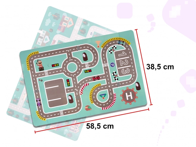 Drevené stavebné kocky s podložkou na puzzle - Mesto 161 dielikov