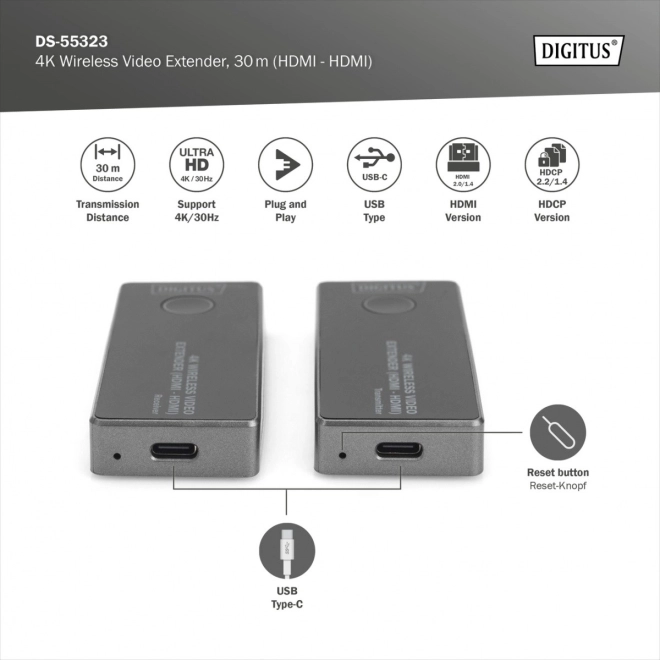Bezdrôtový HDMI Extender 30m UHD 4K30Hz audio