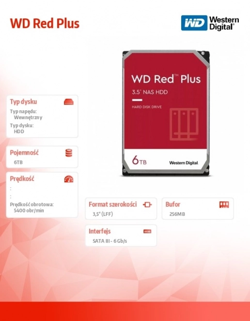 WD Red Plus 6TB Pevný Disk 3,5"