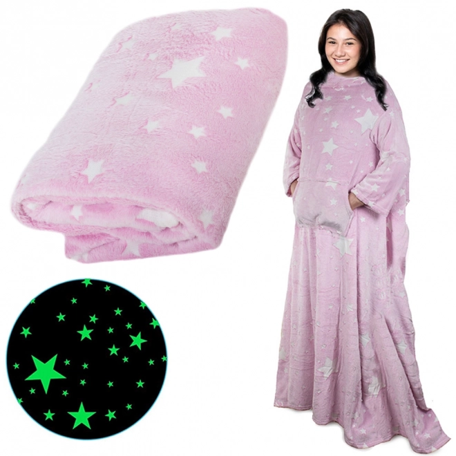 Deka s rukávmi fleece teplá mikina župan neon – Ružová