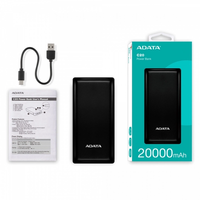 Powerbank 20000mAh USB-C čierny
