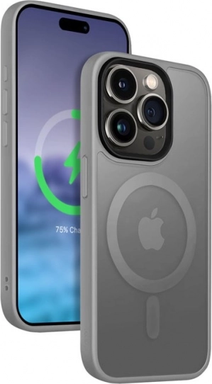 hybridný kryt Frost MAG Cover pre iPhone 15 Pro s MagSafe – sivý