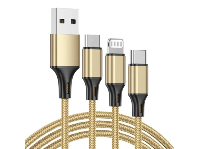 3v1 usb kábel pre telefón lightning kábel iphone micro usb typ-c 1,2 m – Žltá