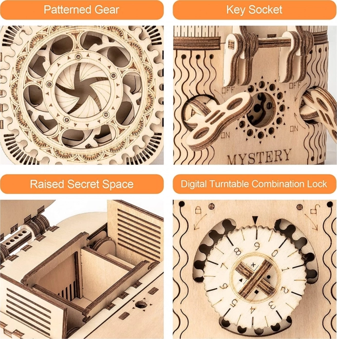 RoboTime 3D drevené mechanické puzzle Šperkovnica
