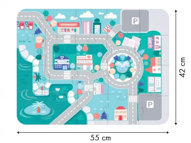 Drevené vzdelávacie bloky mesto s podložkou 115 ks Ecotoys