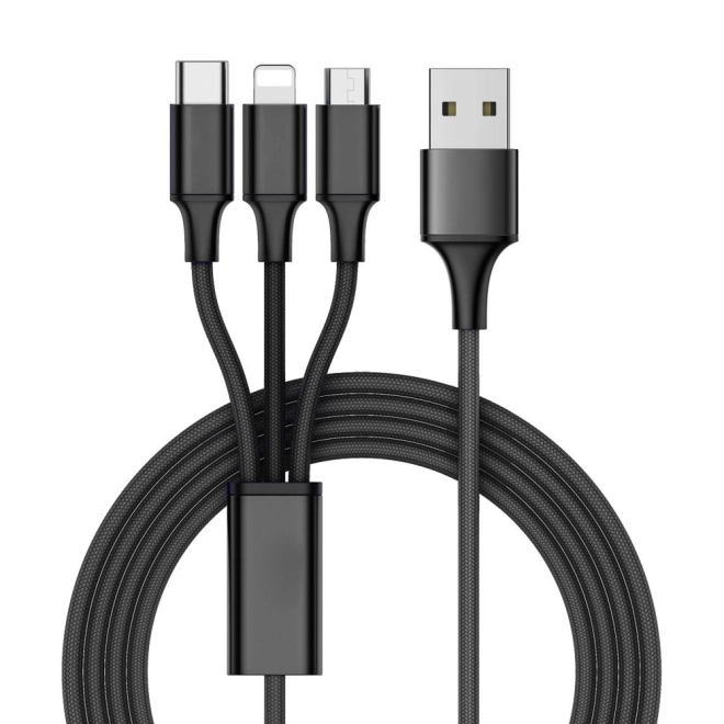 3v1 usb kábel pre telefón lightning kábel iphone micro usb typ-c 1,2 m – Čierna