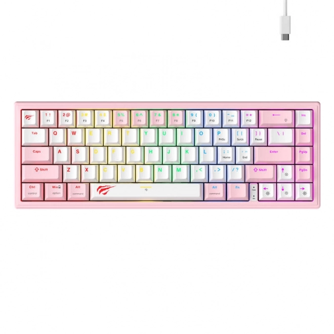 Mechanická herná klávesnica Havit RGB v ružovo-bielej farbe