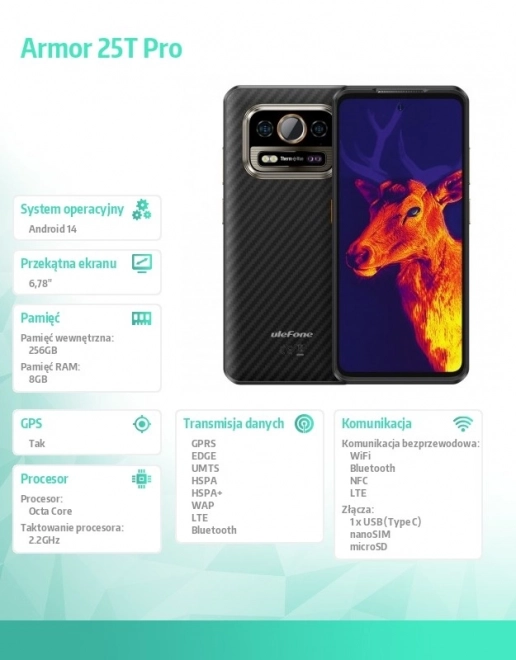 Odolný smartfón s termovíziou Frost Black