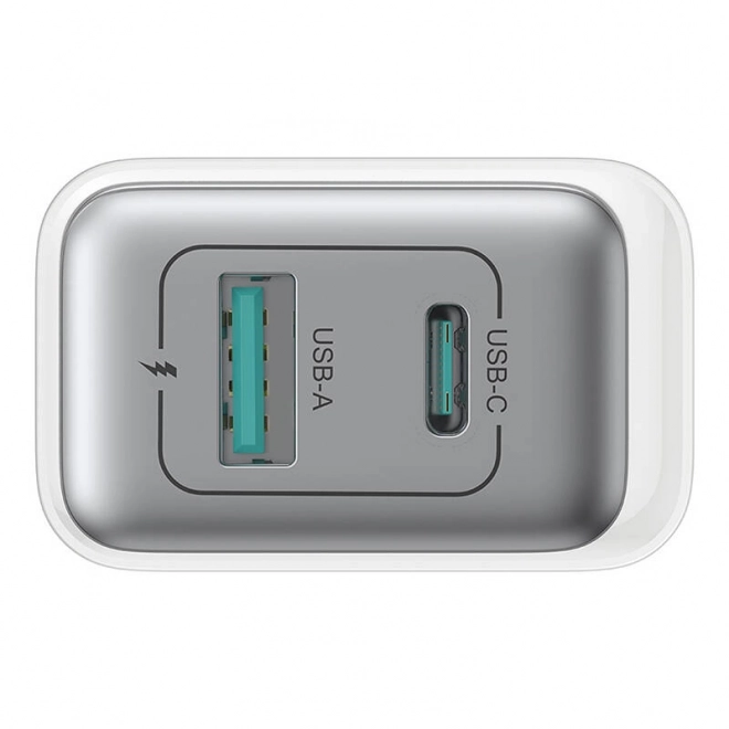 Joyroom dvojitá nabíjačka s USB-C a USB-A, 30W, biela