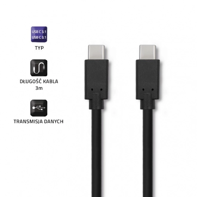 kábel USB-C na USB-C na prenos dát a nabíjanie, 3m, čierny