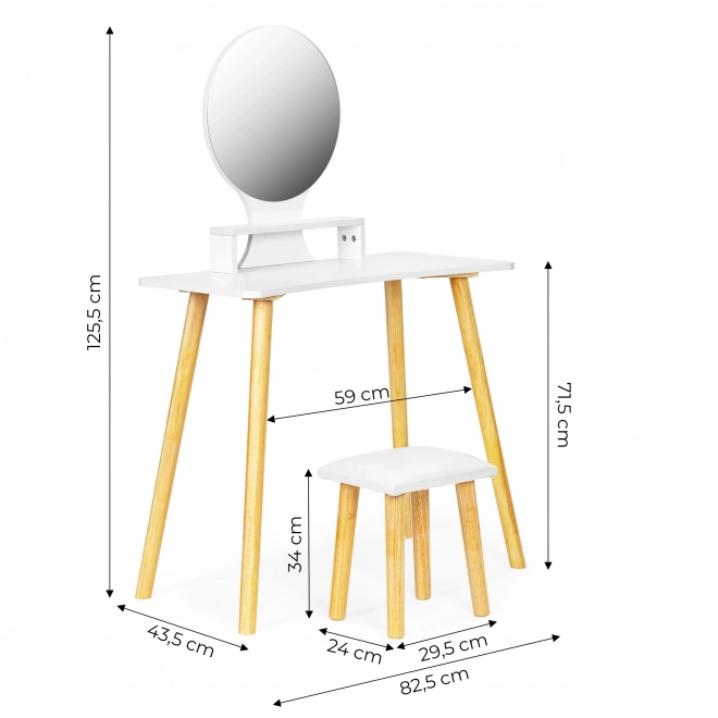 Kozmetický toaletný stolík s taburetkou a poličkou so zrkadlom