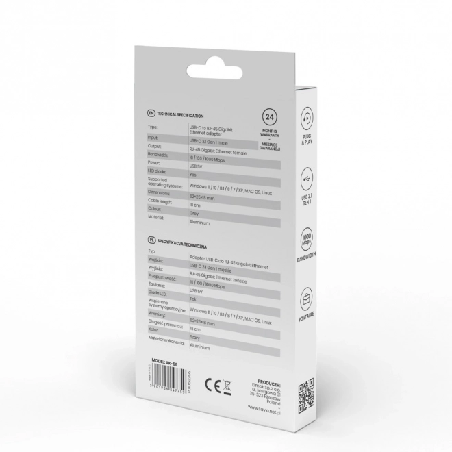 Adaptér USB-C 3.1 do RJ-45 Gigabit Ethernet