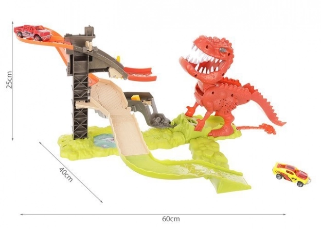 Zostava pretekárskej dráhy so štartovacou stanicou a dinosaurími autíčkami