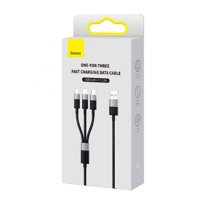 Kabel Baseus StarSpeed USB 3v1 USB-C, Micro a Lightning 3,5A 1,2m čierny