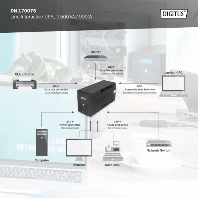 Záložný zdroj DIGITUS Line-Interactive LCD 1500VA