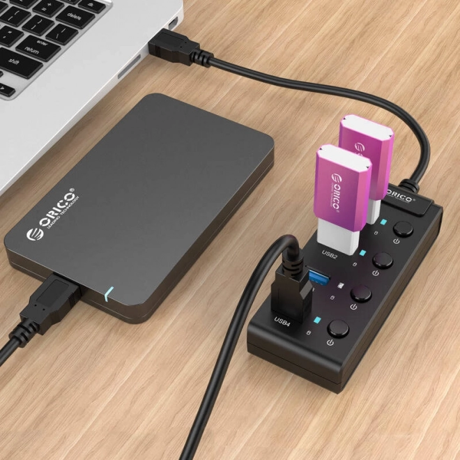 Orico USB Hub so prepínačmi, 4x USB, Čierny