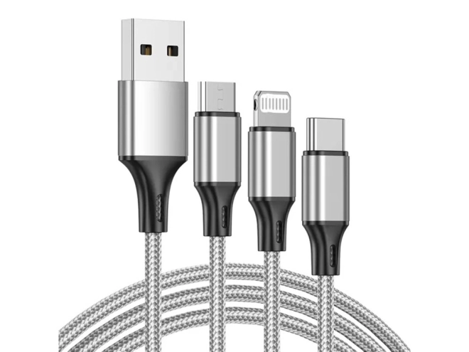 3v1 usb kábel pre telefón lightning kábel iphone micro usb typ-c 1,2 m – Biela