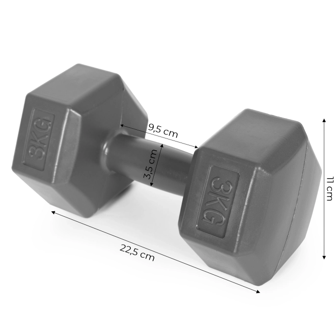 Sada šesťhranných činiek 2x3 kg, sivá