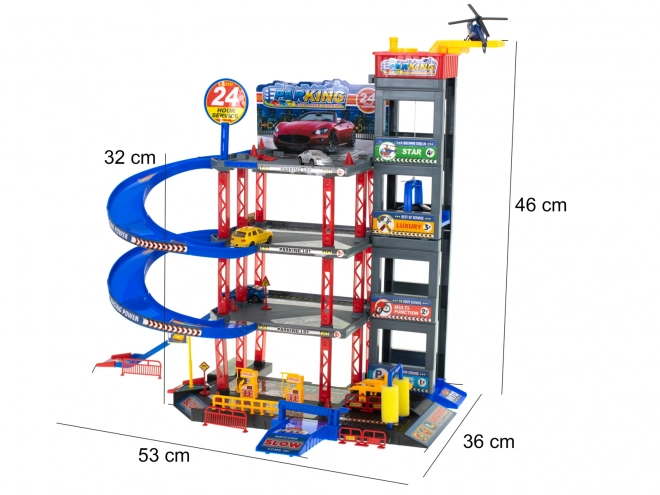 Detská auto dráha s viackapacitnou garážou a benzínovou stanicou