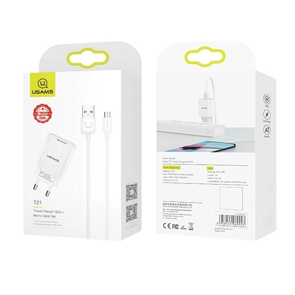 Sieťová nabíjačka s microUSB káblom 2,1A
