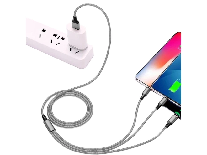 3v1 usb kábel pre telefón lightning kábel iphone micro usb typ-c 1,2 m – Biela