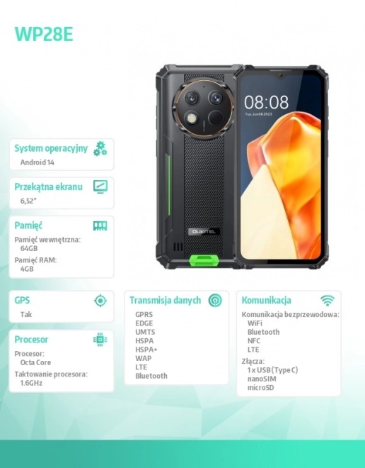 Smartfón WP28E 4G 4/64GB IP69K zelený