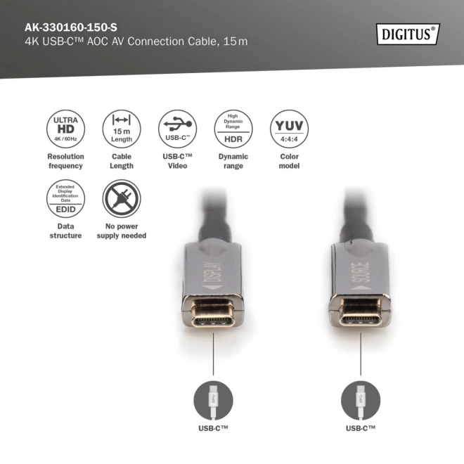 Hybidný pripojovací kábel USB 3.1 Typ C 4K 60Hz 15m