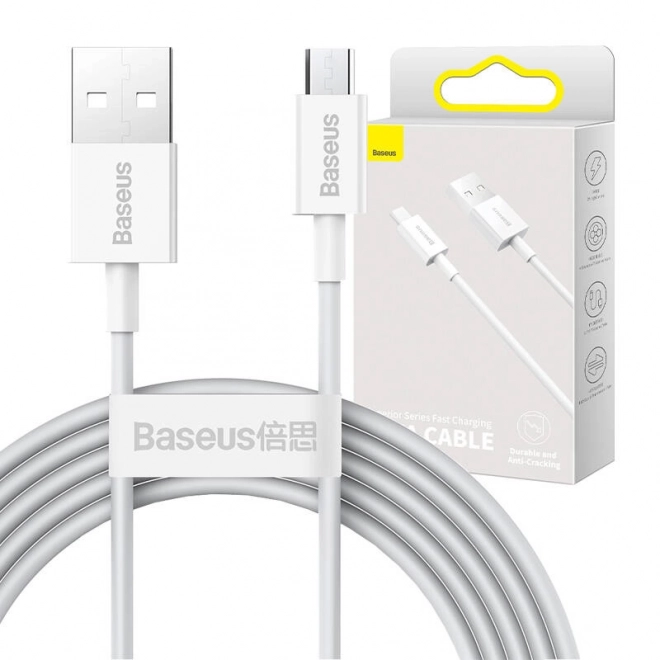 Odolný kábel Baseus USB na micro USB biely 2m