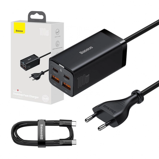 Nabíjačka Baseus GaN3 Pro s 2 USB-C a 2 USB portami, 100W