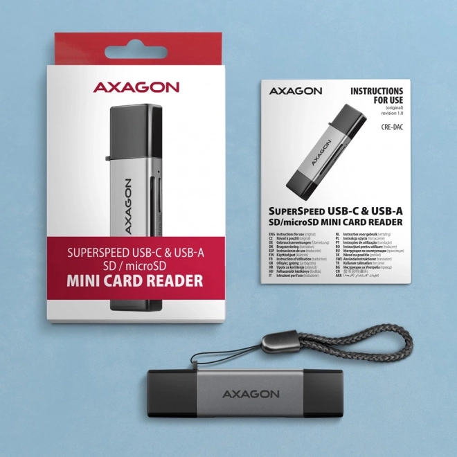 axagon externý čítač kariet USB-C a USB-A pre SD a microSD