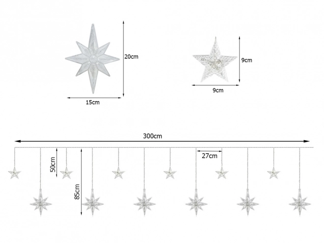 Svetelná reťaz hviezdy závesná svetelná clona 138 LED studená farba USB