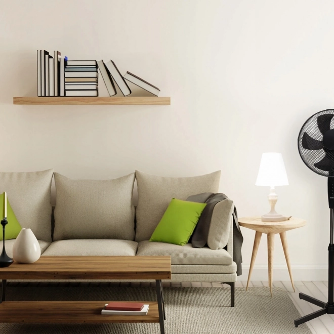 Stojací podlahový ventilátor – 3 režimy, 5 lopatiek, čierny