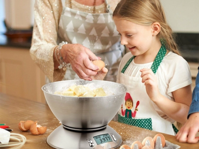 Elektronická kuchynská váha s miskou 5 kg LCD strieborná