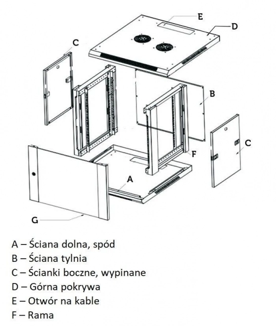 Závesná skrinka RACK 4U 600x600 sivá sklenené dvere