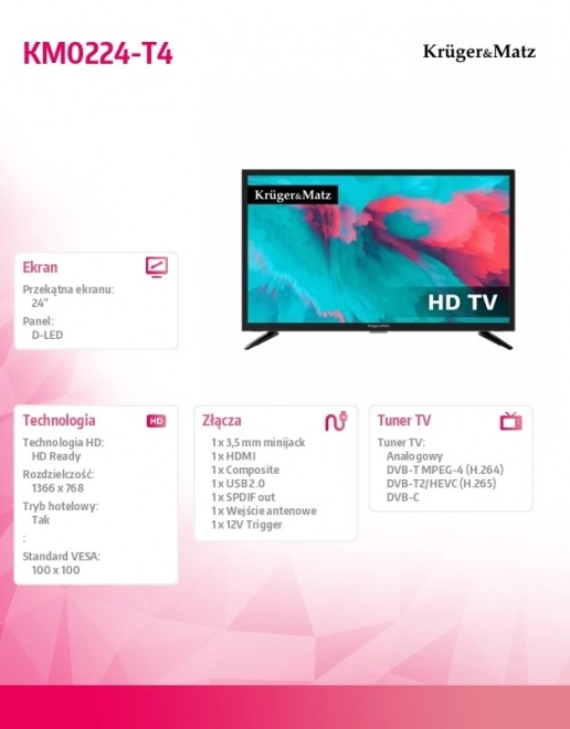 Televízor 24 palcov HD s DVB-T2 H.265 HEVC