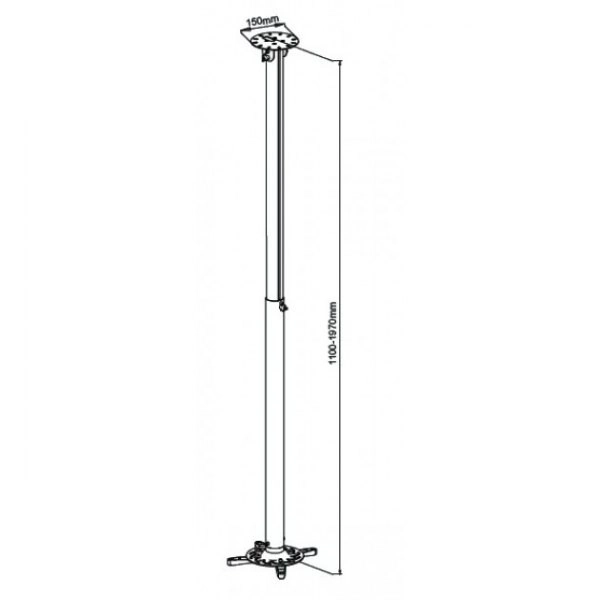 Stropný držiak na projektor nastaviteľný 110-190cm 15kg strieborný