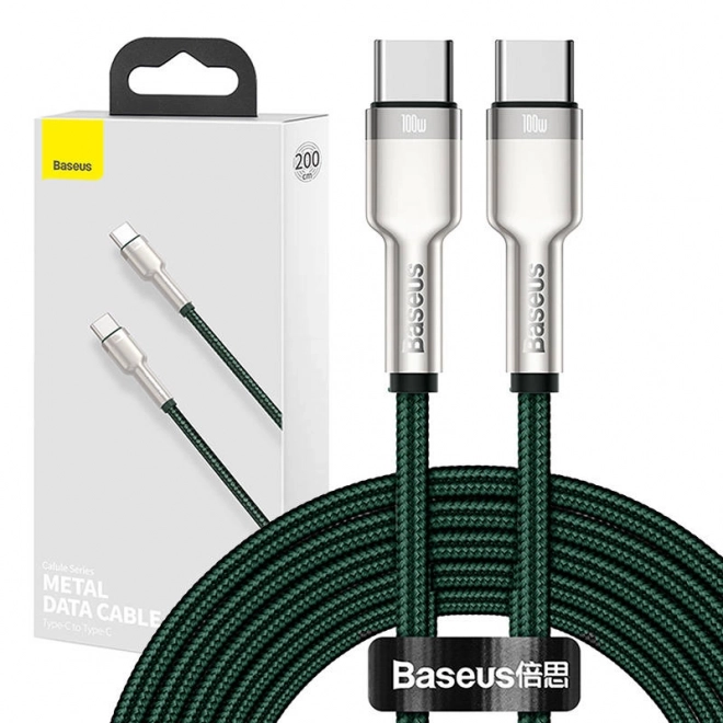 Kabel USB-C na USB-C Baseus Cafule, 100W, 2m zelený