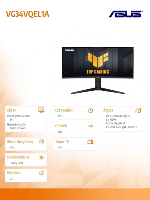 Zakřivený monitor 34 palcov ASUS