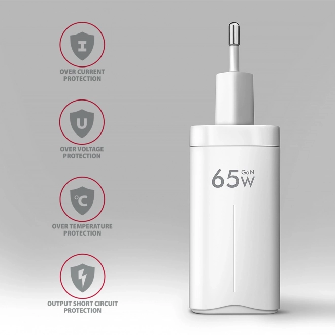 Biela cestovná nabíjačka AXAGON GaN 65W s 3 portmi USB