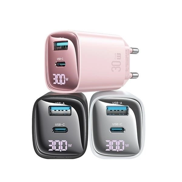 Nabíjačka do siete 30W GaN s LED USB+USB-C Biela