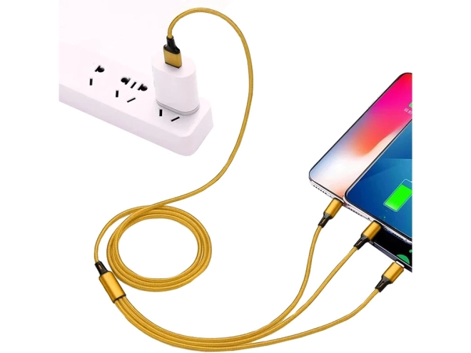3v1 usb kábel pre telefón lightning kábel iphone micro usb typ-c 1,2 m – Žltá