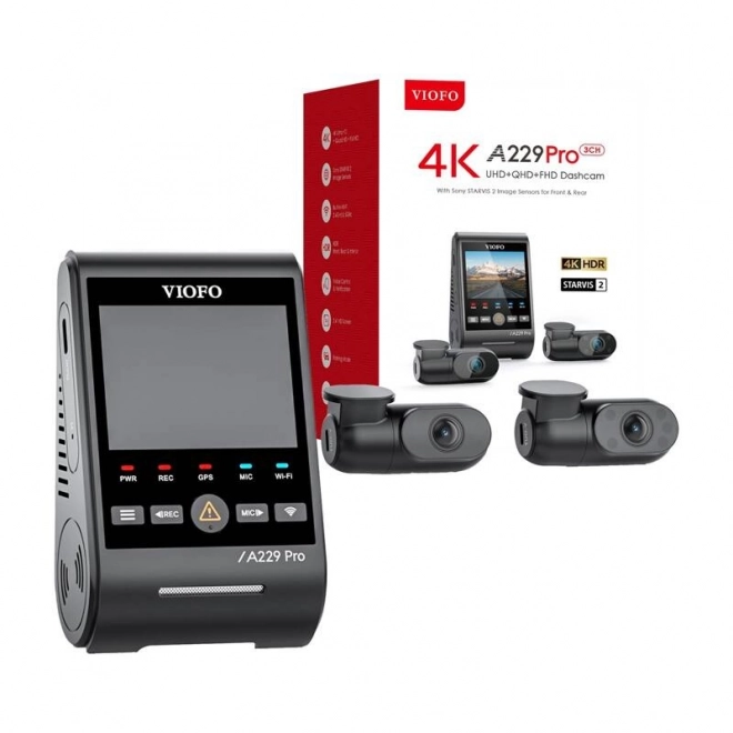 Videorekordér pre automobily VIOFO A229 PRO 3CH s 4K, 2K a 1080P rozlíšením