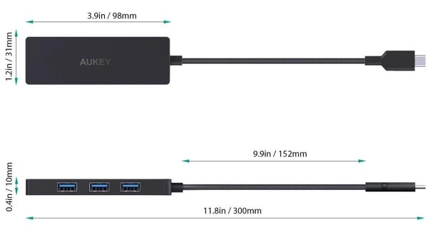 Aukey ultratenký USB-C rozbočovač 4v1