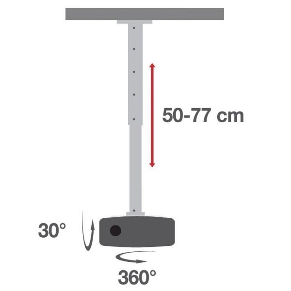 Stropný držiak na projektor 50-77 cm, biely