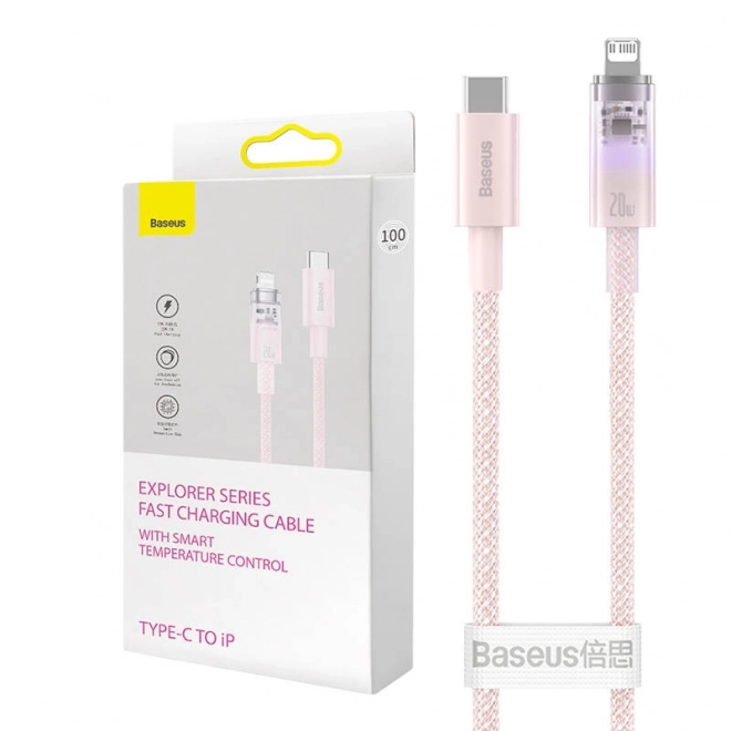 Rýchlonabíjací kábel Baseus USB-C na Lightning Explorer Series 1 m, 20 W (ružový)